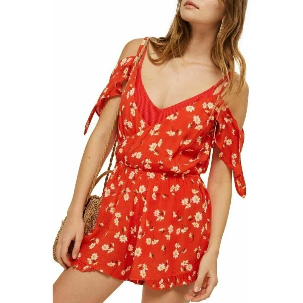 TOPSHOP Womens Daisy Floral Print Romper Size 8-10 - Picture 2 of 9